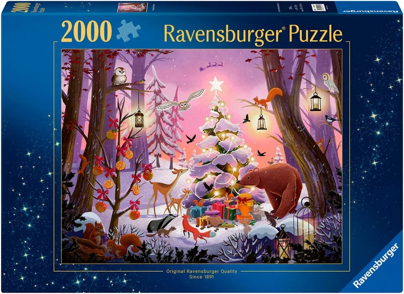 Puzzle Weihnachten im Wald, 2000 Puzzleteile, Made in Germany von Ravensburger, Ausgabe Mehrfarbig – Schachtel 1 von 2