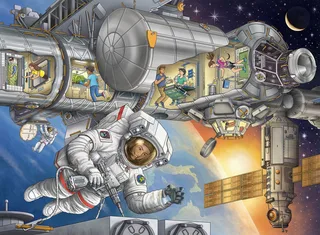 Puzzle Wieso? Weshalb? Warum? Auf der Weltraumstation, 100 Puzzleteile, Made in Germany from Ravensburger, Multicolour edition – box 2 of 5