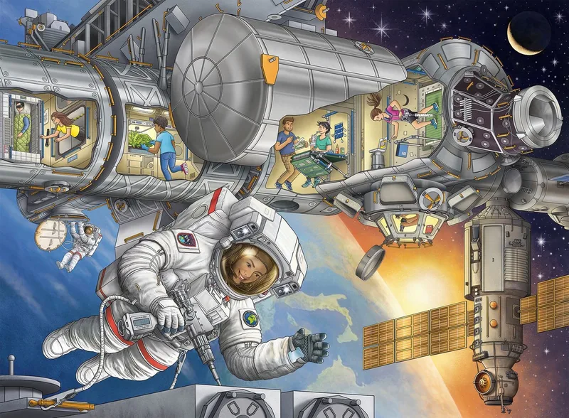 Puzzle Wieso? Weshalb? Warum? Auf der Weltraumstation, 100 Puzzleteile, Made in Germany from Ravensburger, Multicolour edition – box 2 of 5