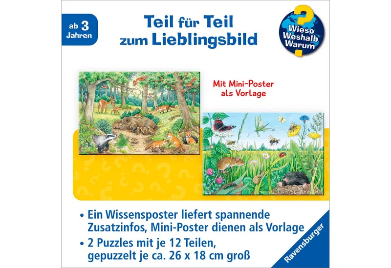 Puzzle Wieso? Weshalb? Warum? Junior, Tiere im Wald und auf der Wiese, 24 Puzzleteile, 2x12 Teile, Made in Europe from Ravensburger, Multicolour edition – box 4 of 5