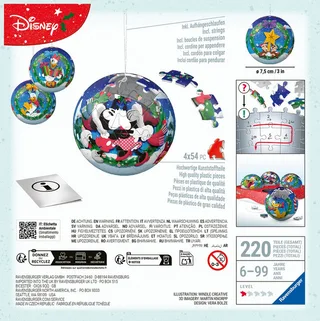 Puzzleball Holiday Baubles Disney, 216 Puzzleteile, Made in Europe van Ravensburger, editie Meerkleurig – doos 2 van 5