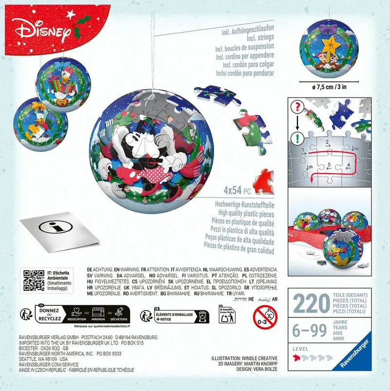 Puzzleball Holiday Baubles Disney, 216 Puzzleteile, Made in Europe van Ravensburger, editie Meerkleurig – doos 2 van 5
