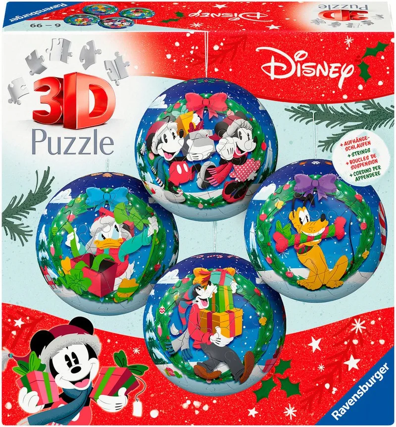 Puzzleball Holiday Baubles Disney, 216 Puzzleteile, Made in Europe van Ravensburger, editie Meerkleurig – doos 1 van 5