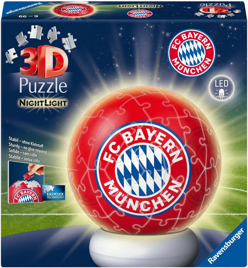 Puzzleball Nachtlicht FC Bayern München, 72 Puzzleteile, beleuchtet de Ravensburger, édition Multicolore – boîte 3 sur 4