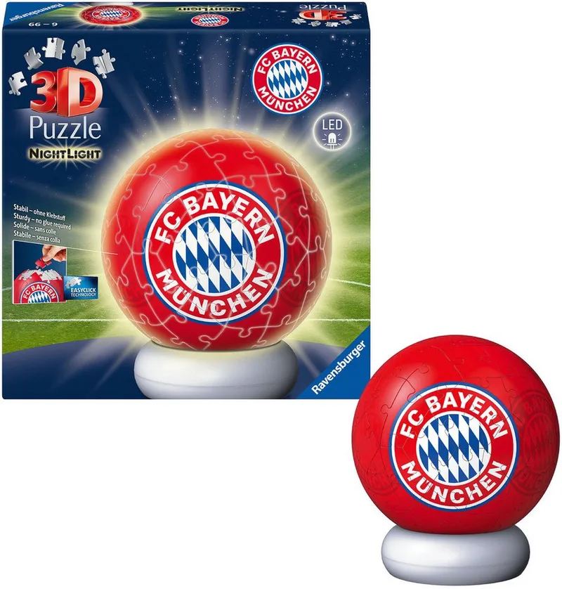 Puzzleball Nachtlicht FC Bayern München, 72 Puzzleteile, beleuchtet fra Ravensburger, Flerfarvet-udgave – æske