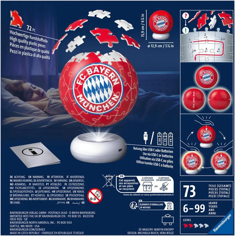 Puzzleball Nachtlicht FC Bayern München, 72 Puzzleteile, beleuchtet de Ravensburger, édition Multicolore – boîte 4 sur 4
