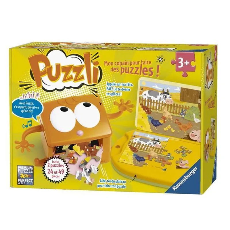 PUZZLI helpt je kind bij het maken van zijn puzzels. Franstalig. Grâce à Puzzli, l'enfant est accompagné pour faire son puzzle de Ravensburger, édition Orange – boîte