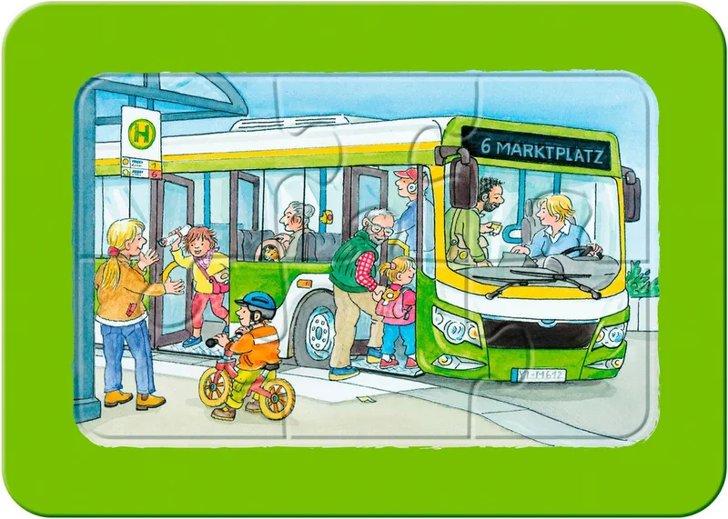 Rahmenpuzzle Wieso? Weshalb? Warum? Unterwegs mit Bus, Bahn und Flugzeug, 18 Puzzleteile, Made in Europe from Ravensburger, Multicolour edition – box 5 of 5