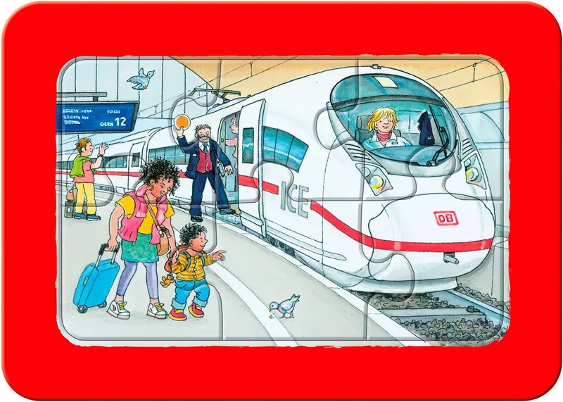 Rahmenpuzzle Wieso? Weshalb? Warum? Unterwegs mit Bus, Bahn und Flugzeug, 18 Puzzleteile, Made in Europe from Ravensburger, Multicolour edition – box 4 of 5