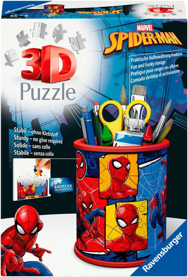 Ravensburger 3D-Puzzle Stiftehalter Spider-Man, 54 Puzzleteile, Made in Europe from Ravensburger, Multicolour edition – box 1 of 5