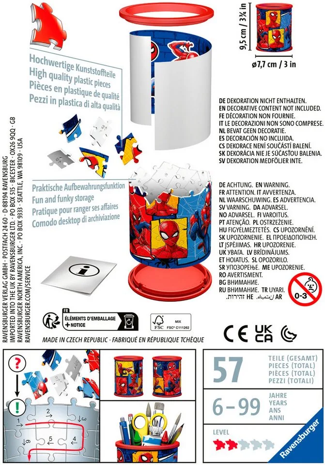 Ravensburger 3D-Puzzle Stiftehalter Spider-Man, 54 Puzzleteile, Made in Europe from Ravensburger, Multicolour edition – box 2 of 5