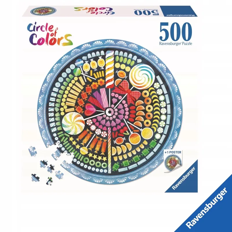 Ronde Puzzel 500 Stukken Kleuren Palet Snoepjes from Ravensburger, Multicolour edition – box