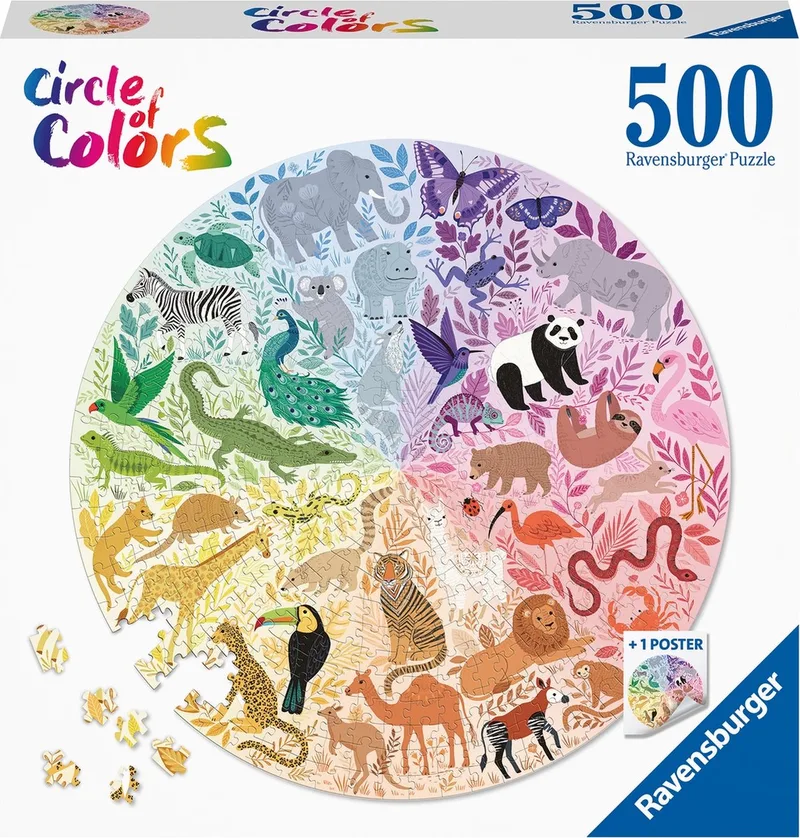 Round puzzle Circle of colors Animals - Legpuzzel - 500 stukjes from Ravensburger, Multicolour edition – box