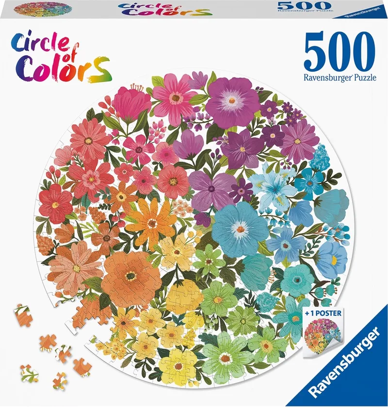 Round puzzle Circle of colors Flowers - Legpuzzel - 500 stukjes from Ravensburger, Multicolour edition – box