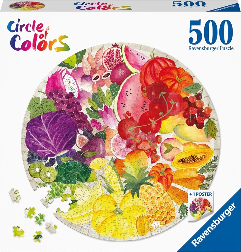 Round puzzle Circle of colors Fruits and Vegetables - Legpuzzel - 500 stukjes from Ravensburger, Multicolour edition – box