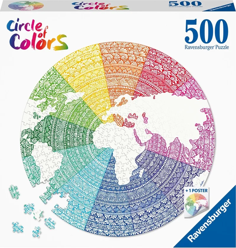 Round puzzle Circle of colors Mandala - Legpuzzel - 500 stukjes van Ravensburger, editie Meerkleurig – doos