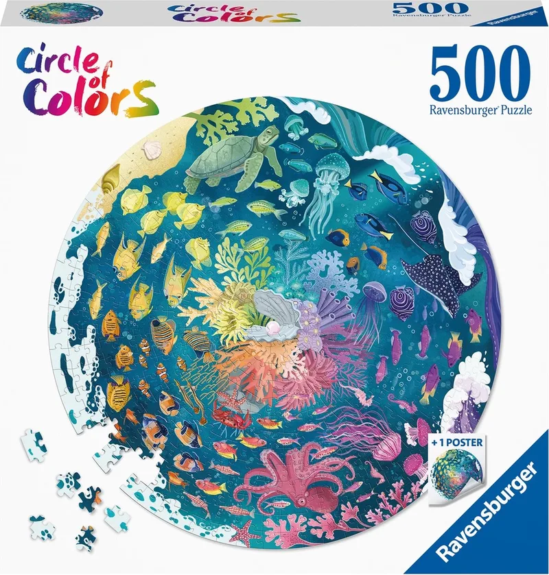 Round puzzle Circle of colors Ocean and Submarine - Legpuzzel - 500 stukjes fra Ravensburger, Flerfarvet-udgave – æske