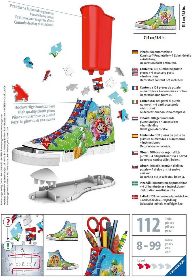 Sneaker - 3D puzzel - 108 stukjes van Ravensburger, editie Super Mario – doos 3 van 4