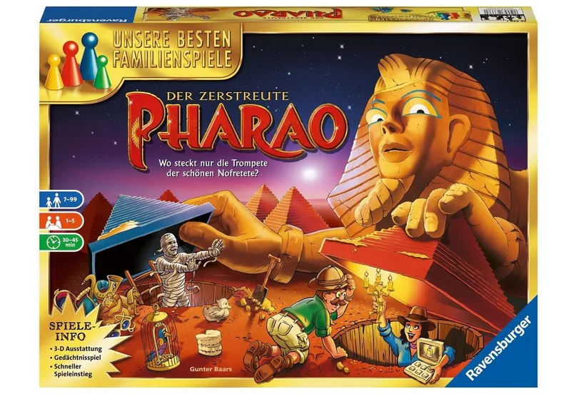 Spiel Der zerstreute Pharao, Made in Europe fra Ravensburger, Bunt-udgave – æske