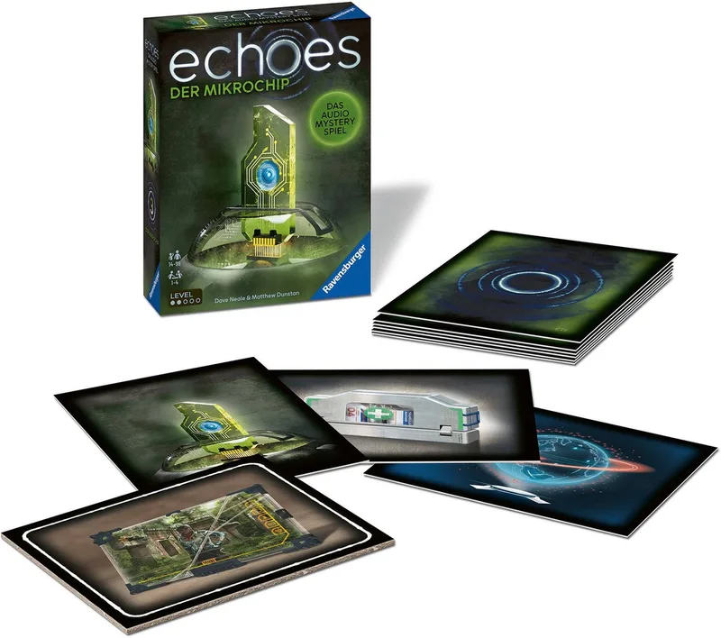 Spiel echoes, Der Mikrochip, Audio Mystery Spiel, Made in Europe van Ravensburger, editie Bunt – doos