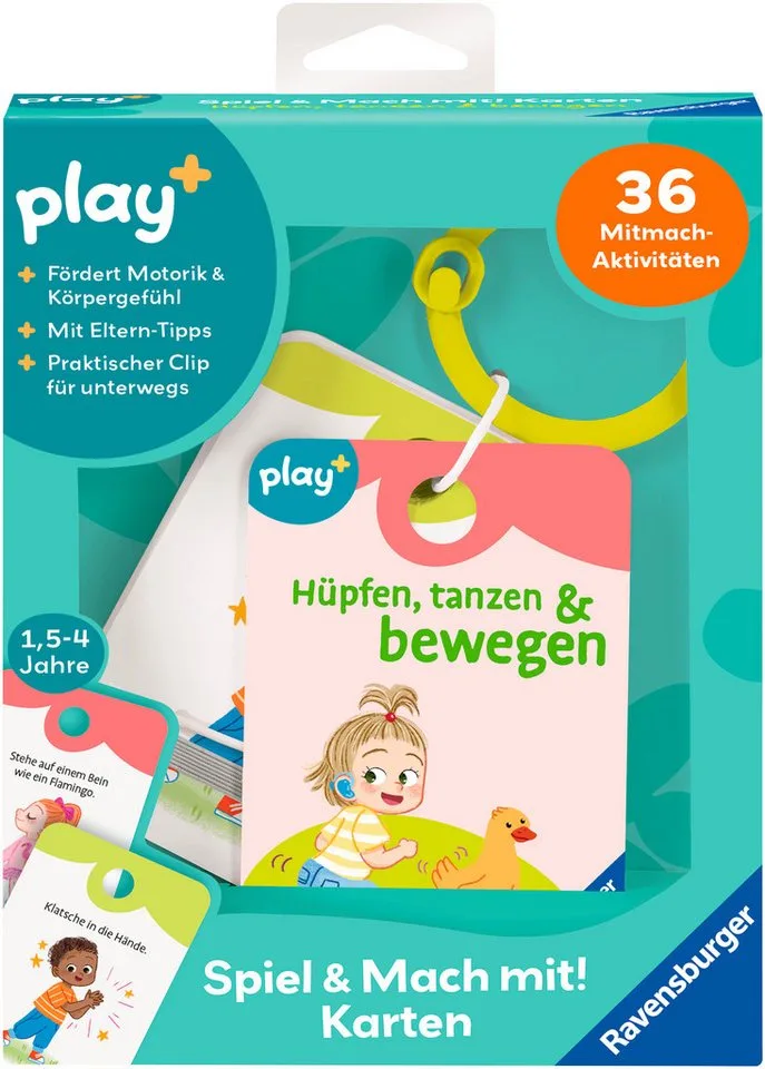 Spiel Play+ Spiel und Mach mit! Karten: Hüpfen, tanzen & bewegen, Kinderspiel from Ravensburger, Bunt edition – box