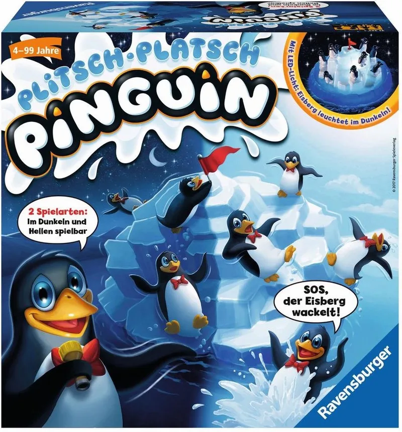 Spiel Plitsch Platsch Pinguin, Made in Germany fra Ravensburger, Bunt-udgave – æske