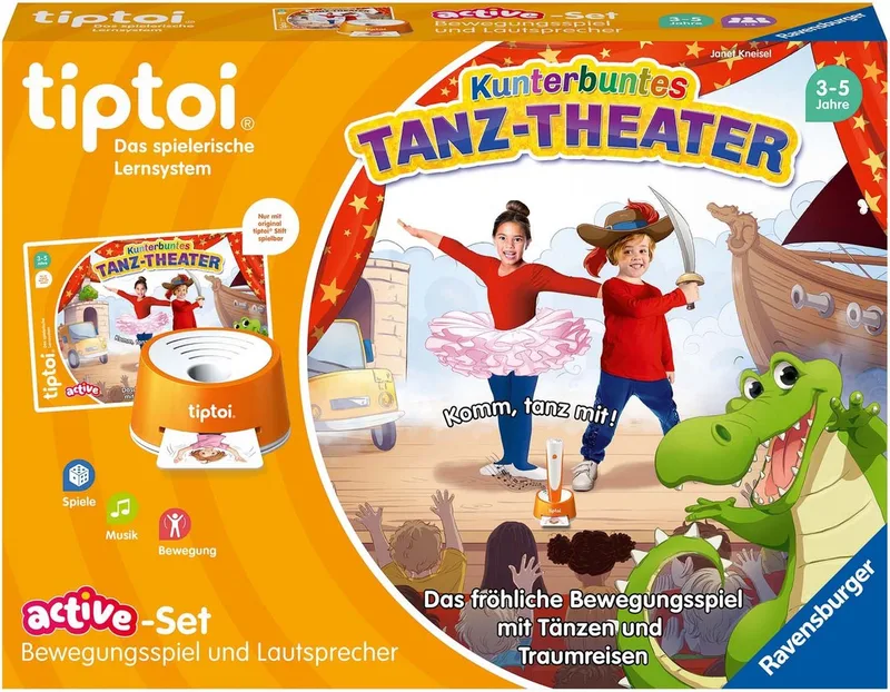 Spiel tiptoi® ACTIVE Set Kunterbuntes Tanz-Theater, Bewegungsspiel, mit tiptoi® Lautsprecher from Ravensburger, Bunt edition – box