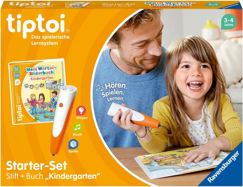 Spiel tiptoi® Starter-Set: Stift und Wörter-Bilderbuch Kindergarten, Made in Europe från Ravensburger, utgåva Bunt – kartong