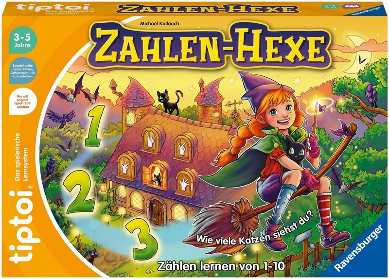 Spiel tiptoi® Zahlen-Hexe, Made in Europe från Ravensburger, utgåva Bunt – kartong