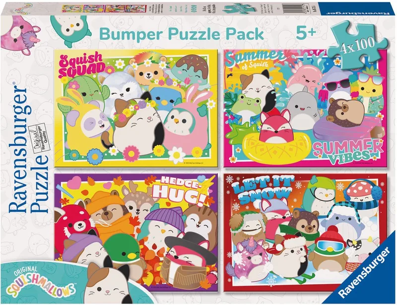 Squishmallows Puzzel 4-in-1, 100 stukjes van Ravensburger, editie Meerkleurig – doos