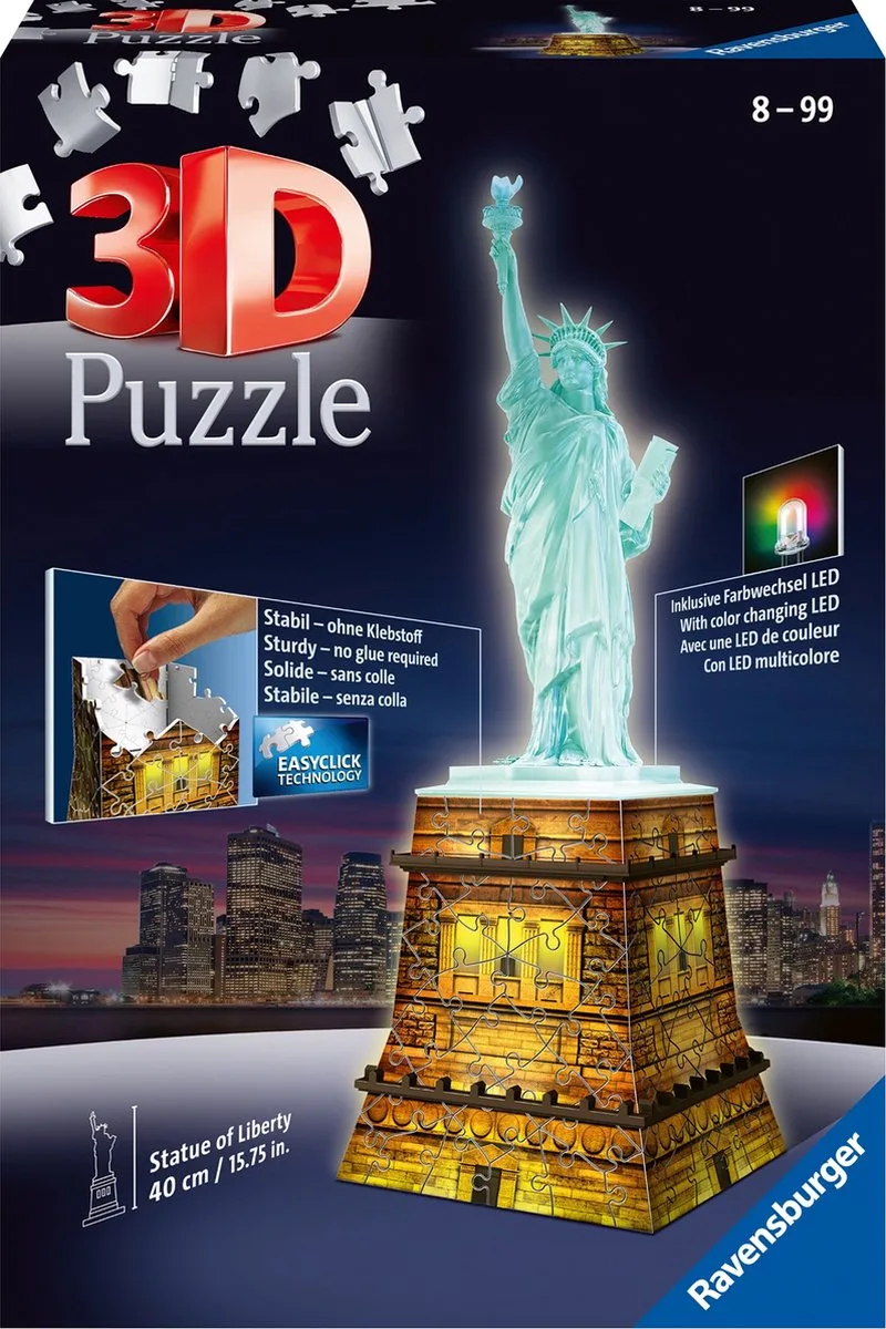 Statue of Liberty Night Edition- 3D puzzel gebouw - 108 stukjes från Ravensburger, utgåva Flerfärgad – kartong