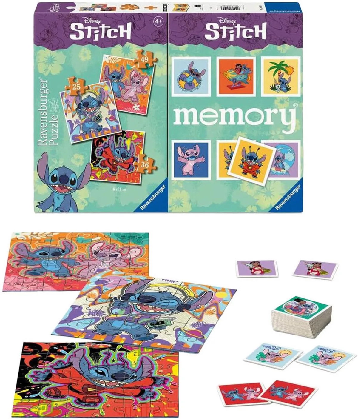 Stitch 3-in-1 Puzzel en Memory - 25-36-49st. from Ravensburger, Multicolour edition – box