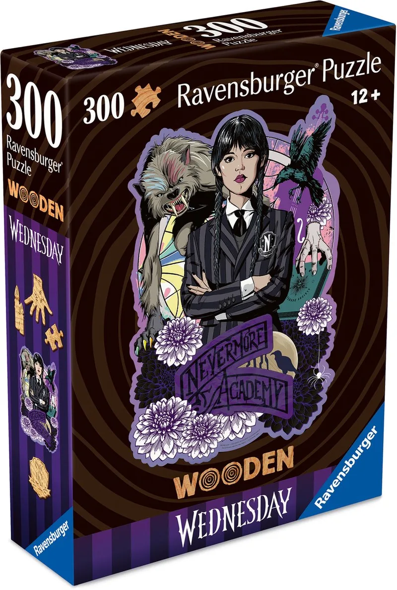 Wednesday (Netflix Serie) - Painting on Wood - Houten Legpuzzel - 300 Stukjes van Ravensburger, editie Meerkleurig – doos