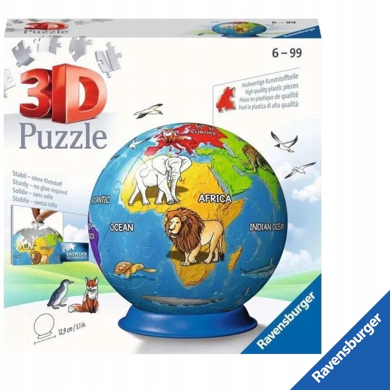Wereldbol Puzzel 72 Stukjes Educatief Speelgoed van Ravensburger – doos