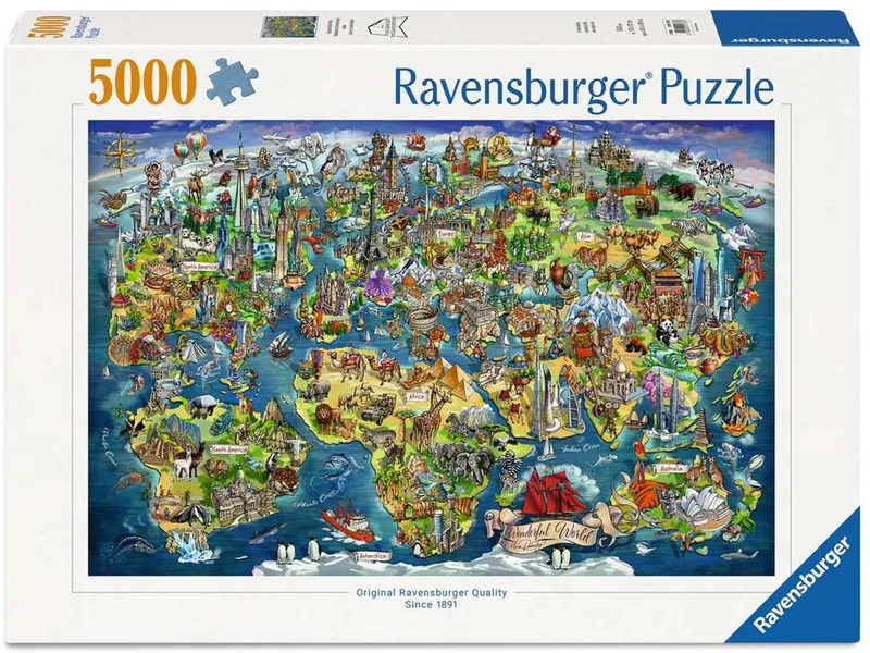 Wereldkaart met Bezienswaardigheden – Legpuzzel – 5000 Stukjes from Ravensburger, Multicolour edition – box