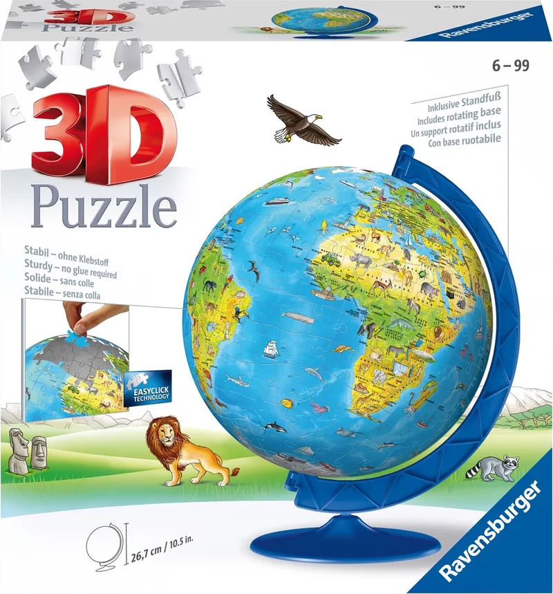 XXL Kinder globe (Engels) - 3D Puzzel - 180 stukjes van Ravensburger, editie Regular Edition – doos