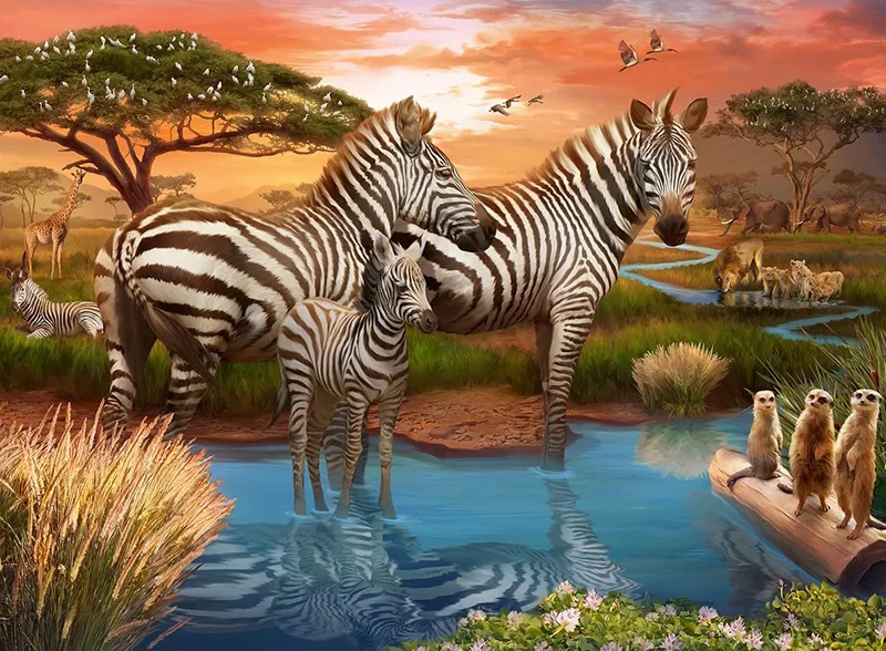 Zebra´s bij de drinkplaats van Ravensburger, editie Meerkleurig – doos