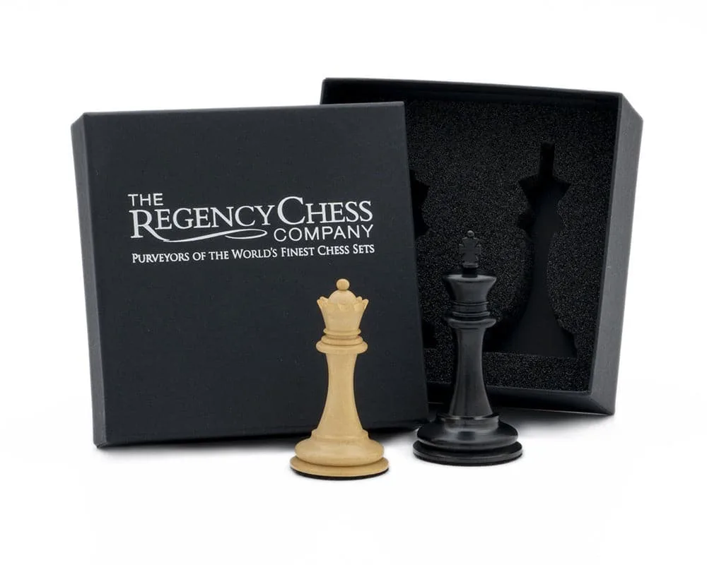 Cadeauset: Geëboniseerde Koning & Dame Schaakstukken - 8,9 cm de Regency Chess – boîte