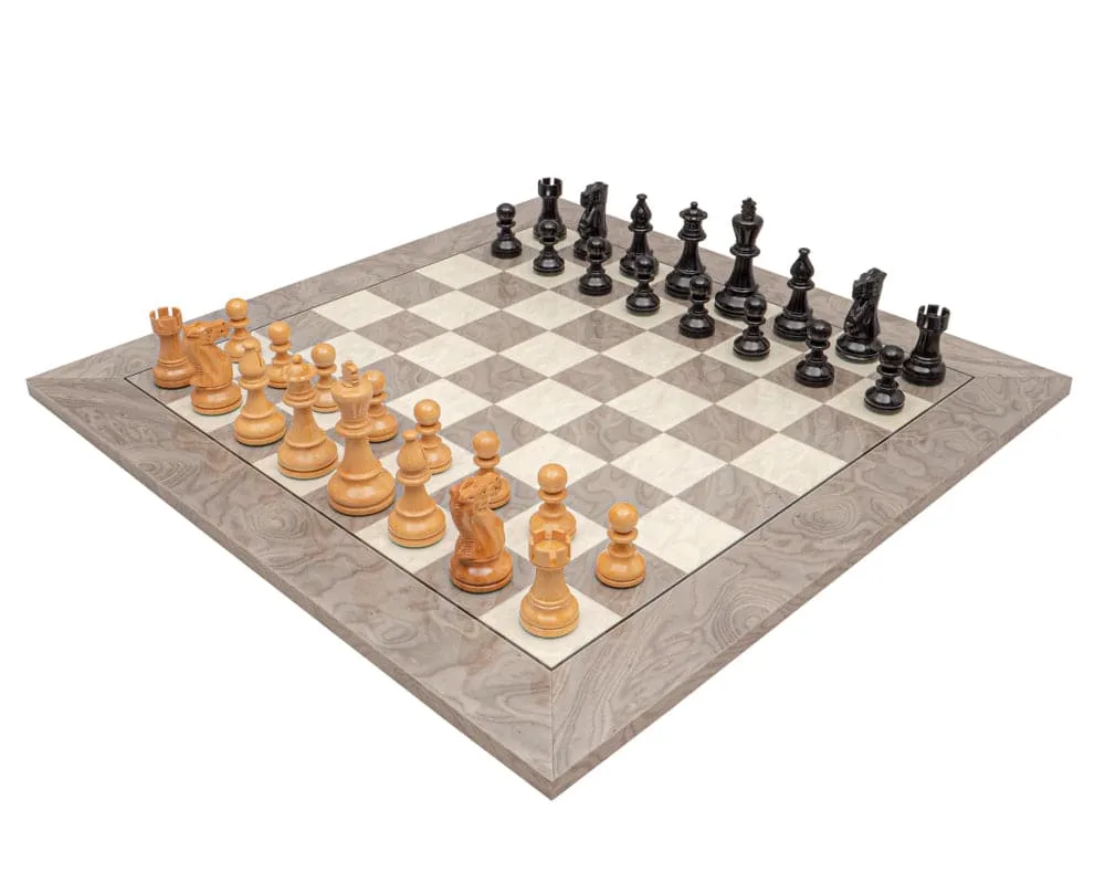 De Atlantic Black and Ash Burl Schaakset de Regency Chess – boîte