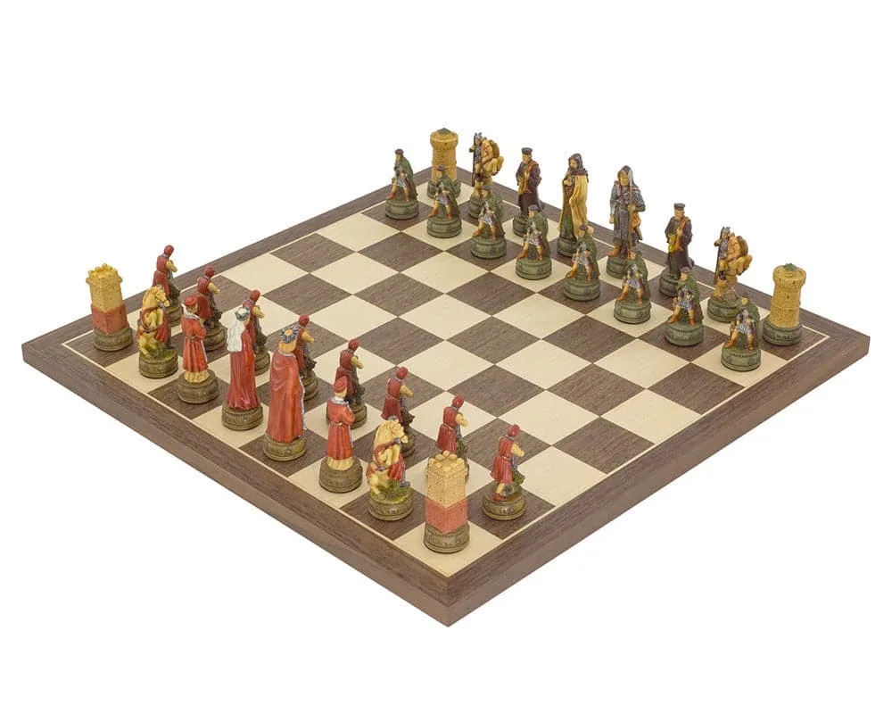 De handgeschilderde thematische Camelot-schaakset van Italfama de Regency Chess – boîte