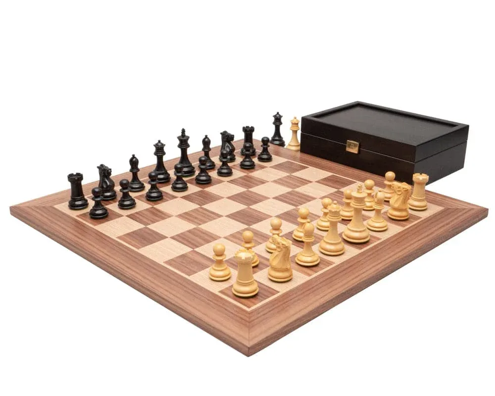 De Highclere Traditionele Schaakset van Ebbenhout en Walnoot van Regency Chess – doos