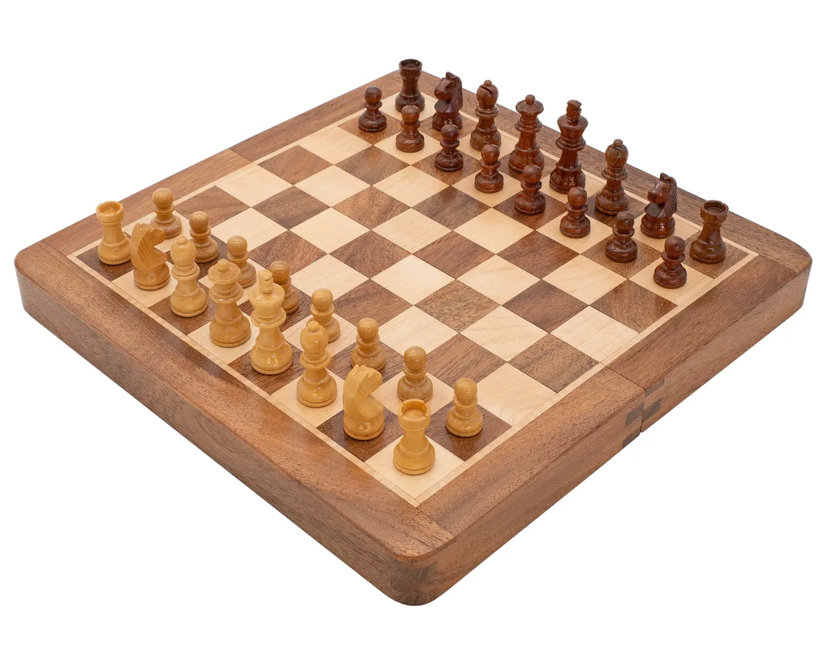 Deluxe opvouwbare hardhouten reisschaakset 25 cm met magnetische schaakstukken de Regency Chess – boîte