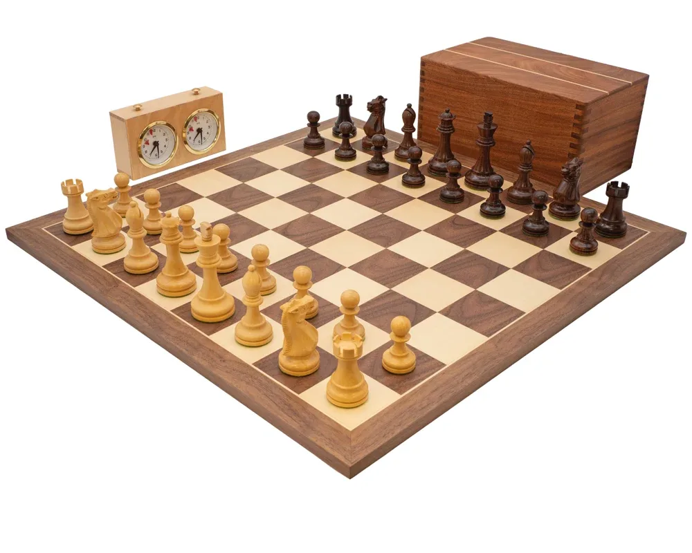 Deluxe Staunton-schaakset van rozenhout en walnoot de Regency Chess – boîte