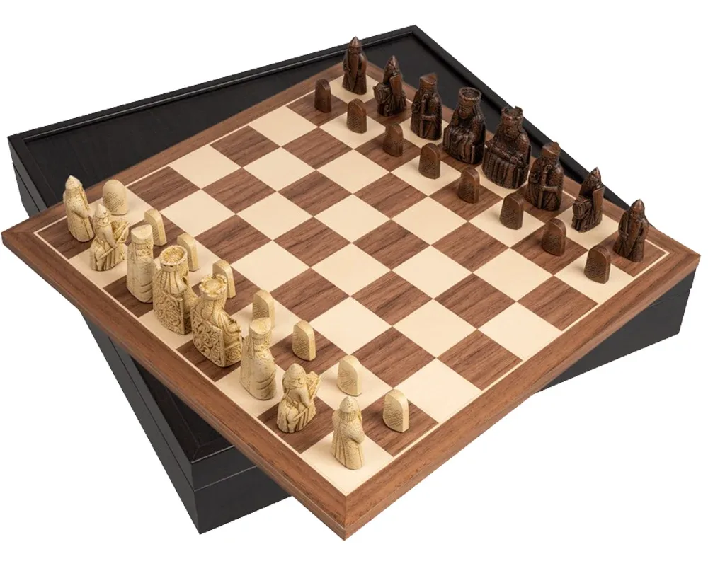 Isle of Lewis- en walnotenhouten deluxe-schaakset met presentatiekist de Regency Chess – boîte