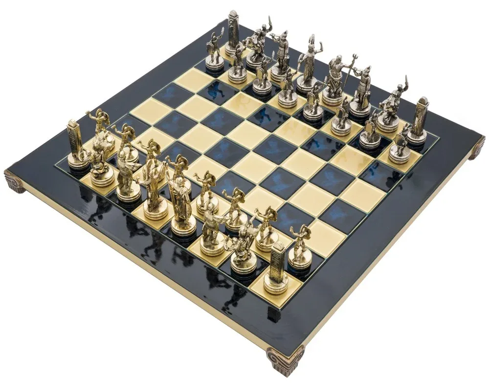 Manopoulos Griekse Mythologie Schaakset met houten Opbergkist voor schaakstukken - Middelgroot van Regency Chess – doos