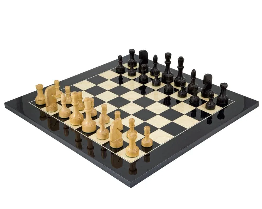 Moderne zwarte anegre-schaakset van Regency Chess – doos