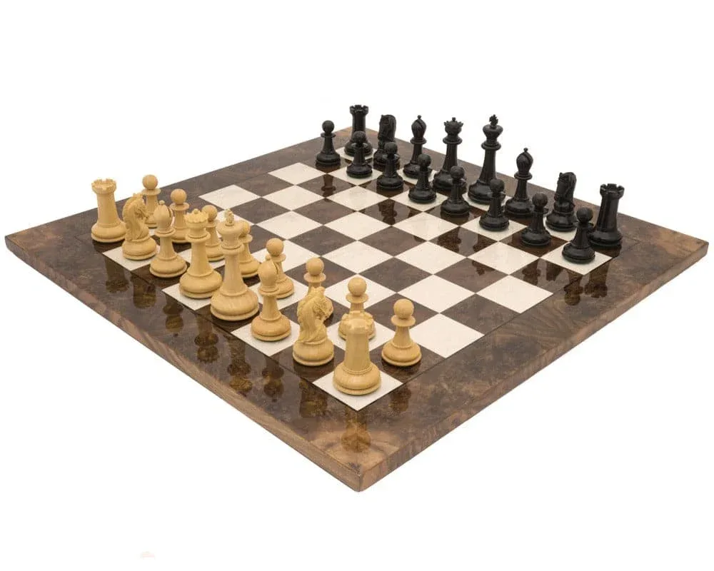 Monarch Grand Luxe Schaakset van ebbenhout en notenhout van Regency Chess – doos