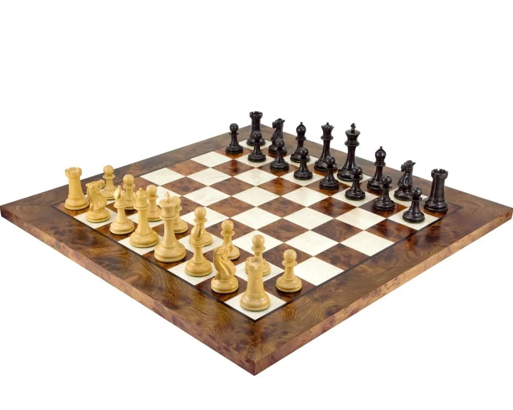 Oud-Engelse elite ebbenhouten en briarhouten luxe schaakset van Regency Chess – doos