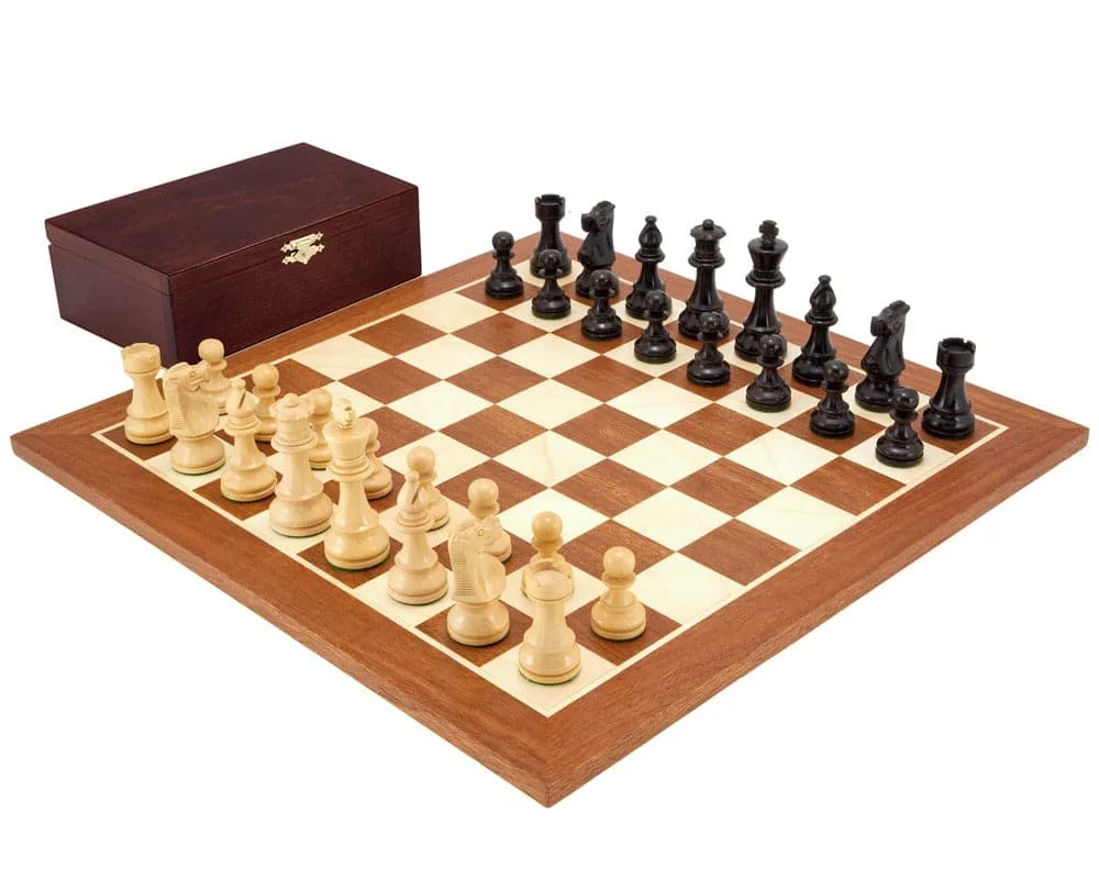 Schaakset Frans Paard, zwart mahonie de Regency Chess – boîte