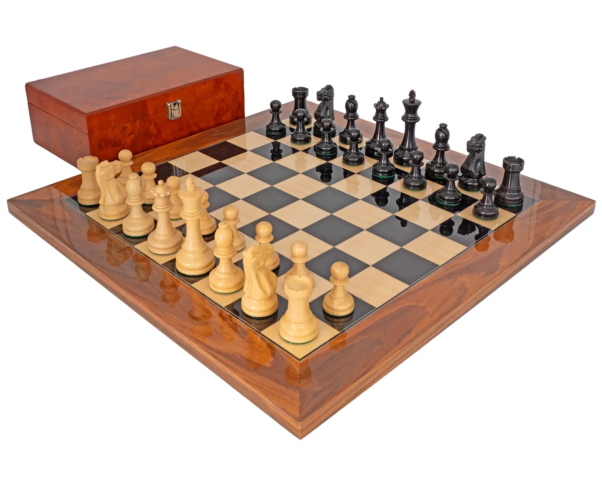 Supreme ebbenhouten schaakset met opbergkist voor schaakstukken van burlhout de Regency Chess – boîte